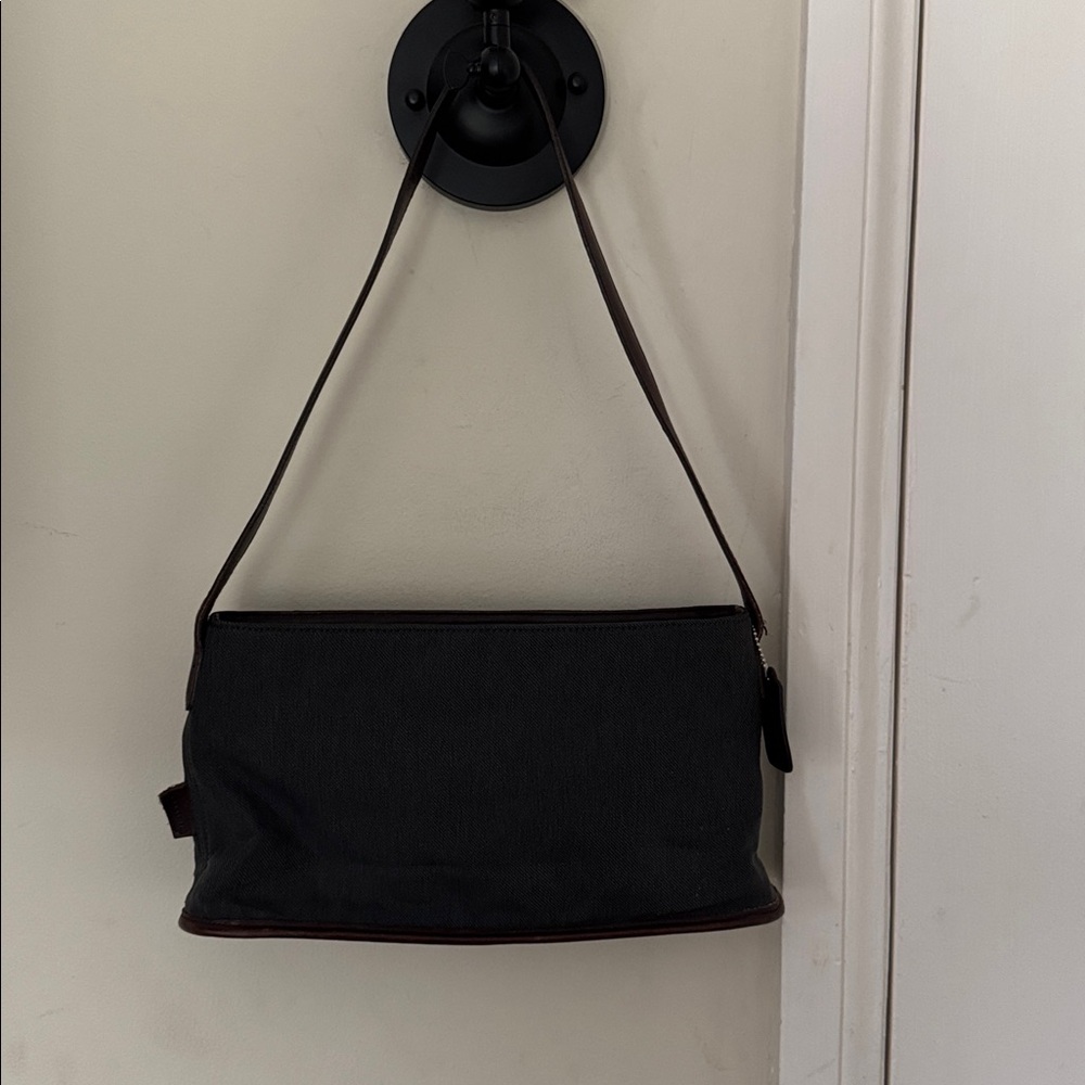VINTAGE Coach Charcoal Black Jacquard Leather Trim Shoulder Bag  D9D-6136